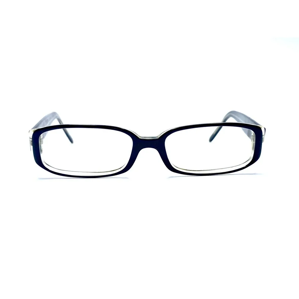 Versace Black Clear Rectangular Frame Eyeglasses Flex Temples Italy 52 16 140